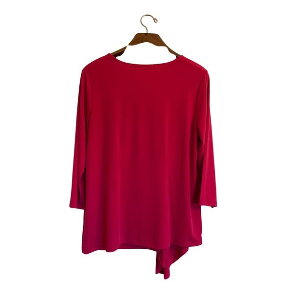 Susan Graver Liquid Knit VNeck Top W/ Draped Detail Hibiscus Large Tunic Blouse - Picture 3 of 10
